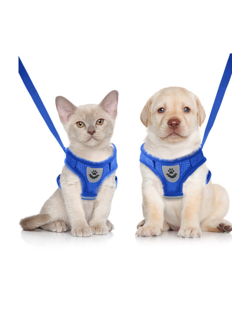 حزام صدر عالمي مع طوق ومجموعة حبال ناعمة شبكية مبطنة لحيوانات أليفة للجراء والقطط حزام عاكس قابل للتعديل وقابل للتنفس وآمن للمشي في الهواء الطلق - Image 1